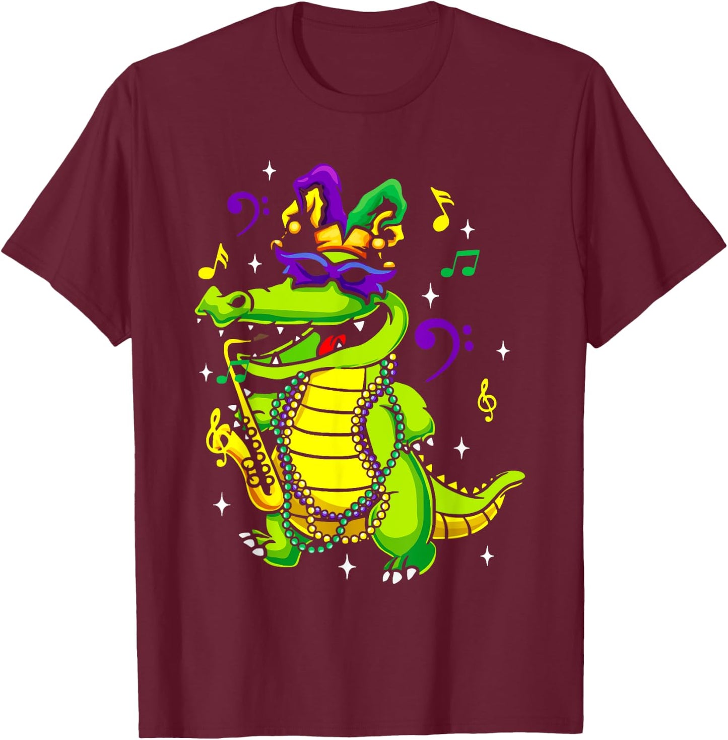 Cute Mardi Gras Alligator for Kids or Adults T-Shirt - T-Shirt | Maroon