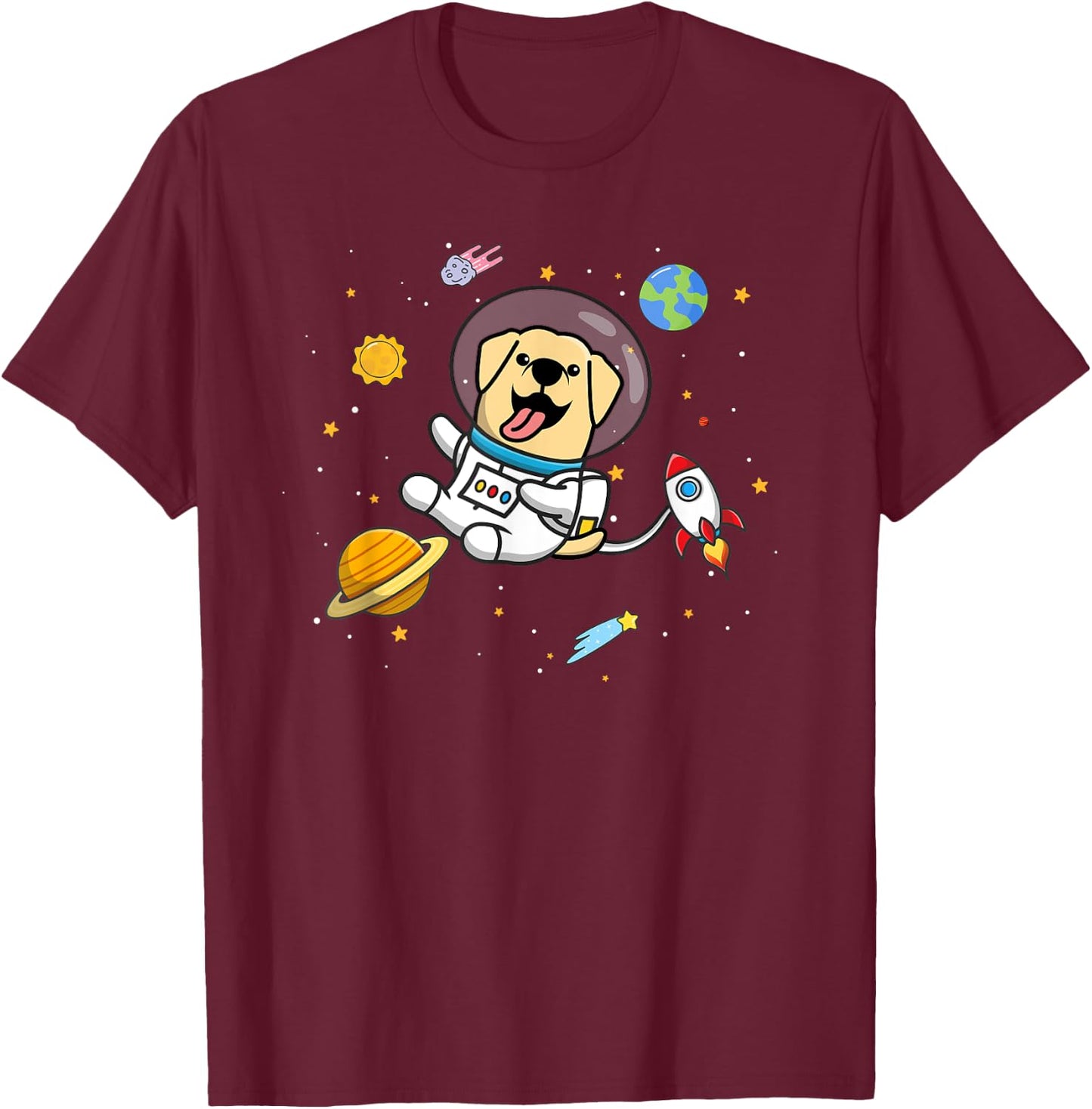 Cute Funny Kawaii Kids Boys Space Yellow Lab Lover T-Shirt - T-Shirt | Maroon
