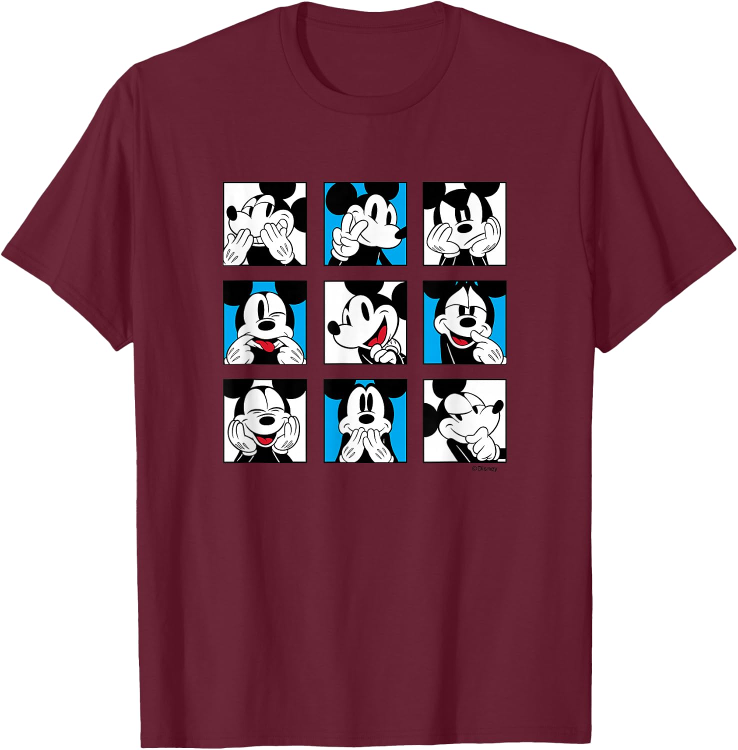 Mickey Mouse - Expressions Grid T-Shirt - T-Shirt | Maroon