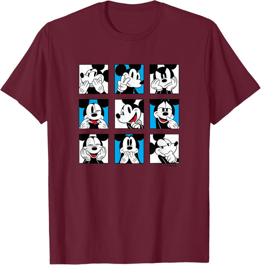 Mickey Mouse - Expressions Grid T-Shirt - T-Shirt | Maroon