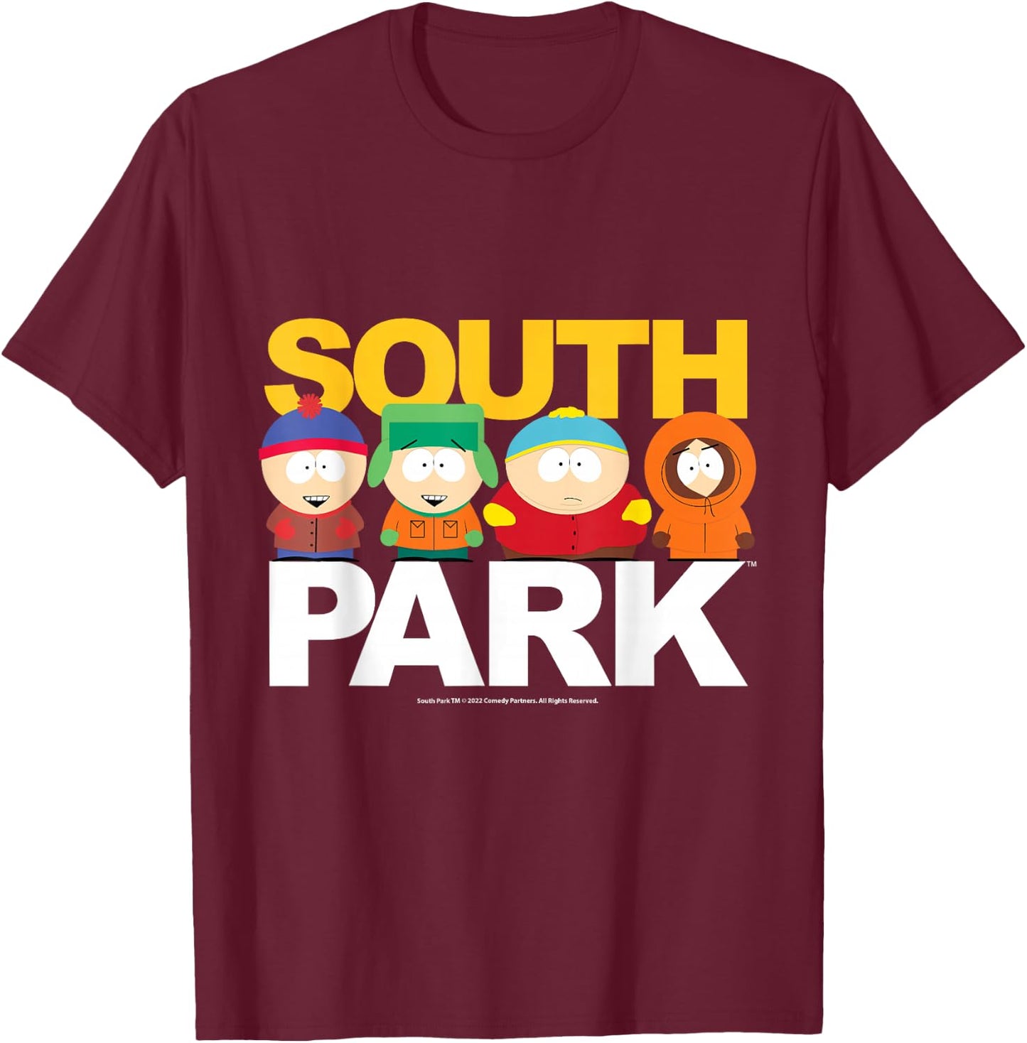 South Park Gang on top of logo T-Shirt - T-Shirt | Maroon