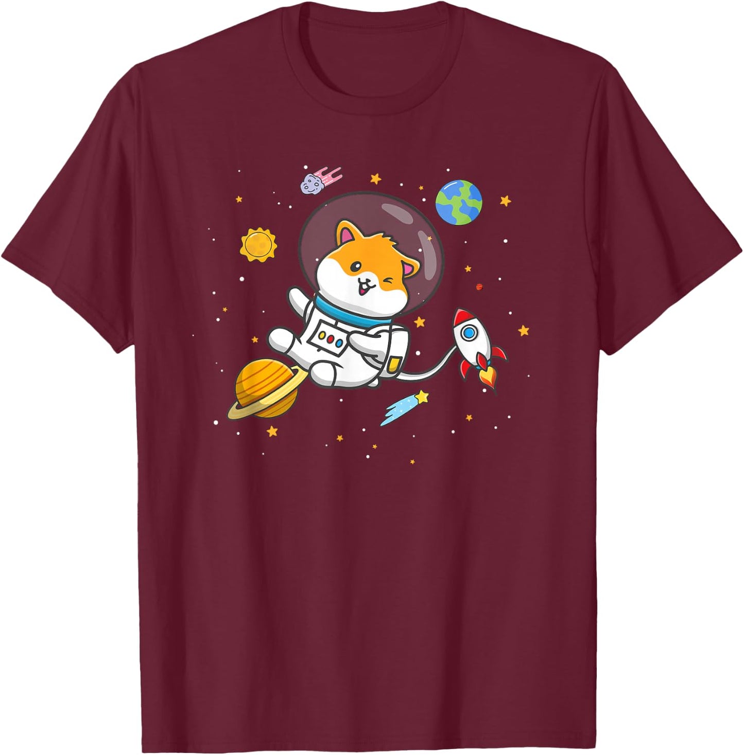 Funny Kids Boys Girls Cartoon Kawaii Space Hamster Lover T-Shirt - T-Shirt | Maroon