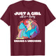 Just a Girl who loves Sharks & Unicorns Girls Ladies Shark T-Shirt - T-Shirt | Maroon