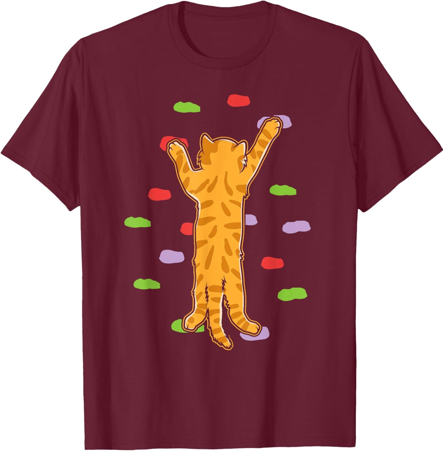 Funny Cute Bouldering Rock Climbing Cat T-Shirt - T-Shirt | Maroon