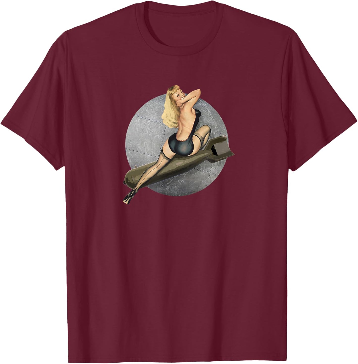 Pinup Bombs Away WW2 Retro Poster T-Shirt - T-Shirt | Maroon