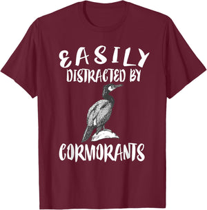 Easily Distracted By Cormorants Birds T-Shirt - T-Shirt | Maroon