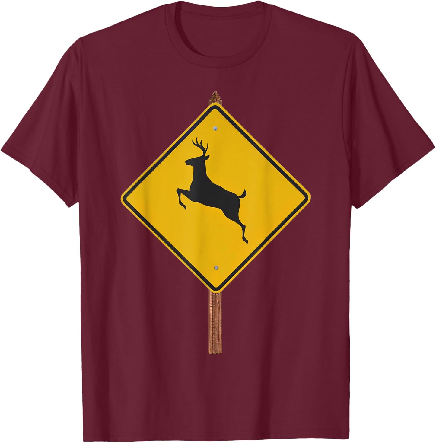 Deer Crossing Road Sign Costume T-Shirt - T-Shirt | Maroon