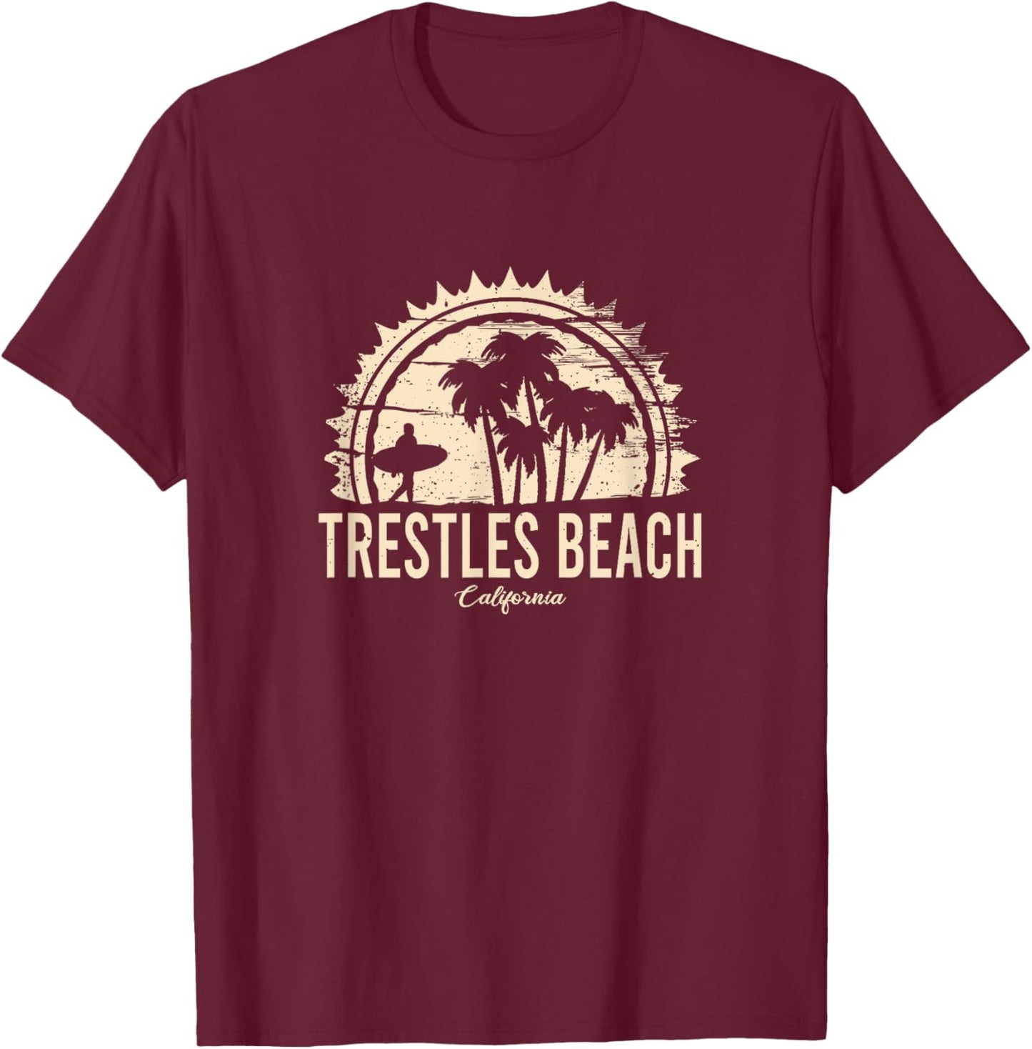 Trestles Beach California Retro Surf Vintage Sunset Palms Men Women Kids T-Shirt - T-Shirt | Maroon