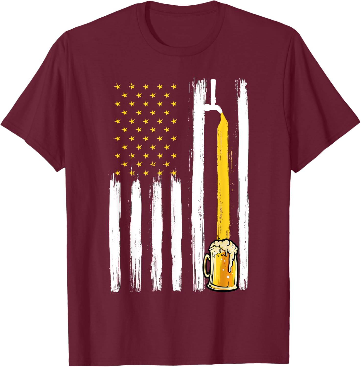 Craft Beer American Flag USA 4th Of July Brewery America Women Men T-Shirt - T-Shirt | Maroon
