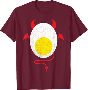 Funny Halloween Shirt Devil Egg Yolk Food Lover Lazy Costume T-Shirt - T-Shirt | Maroon