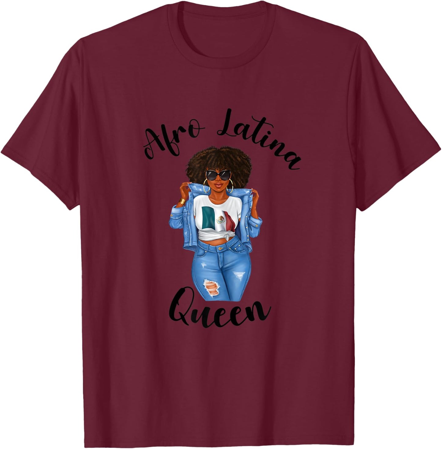 Afro Latina Queen Mexico Black Woman Proud Pride Mexican T-Shirt - T-Shirt | Maroon