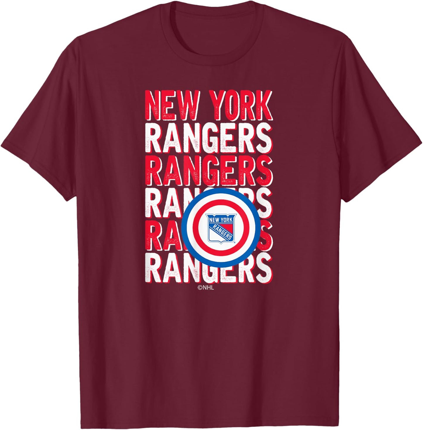 New York Rangers Repeat Black Officially Licensed T-Shirt - T-Shirt | Maroon