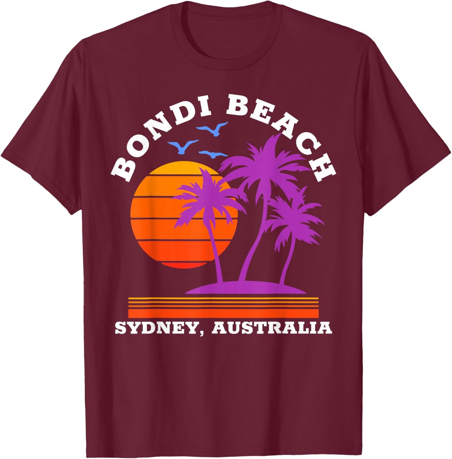 Bondi Beach Australia Retro T-Shirt - T-Shirt | Maroon