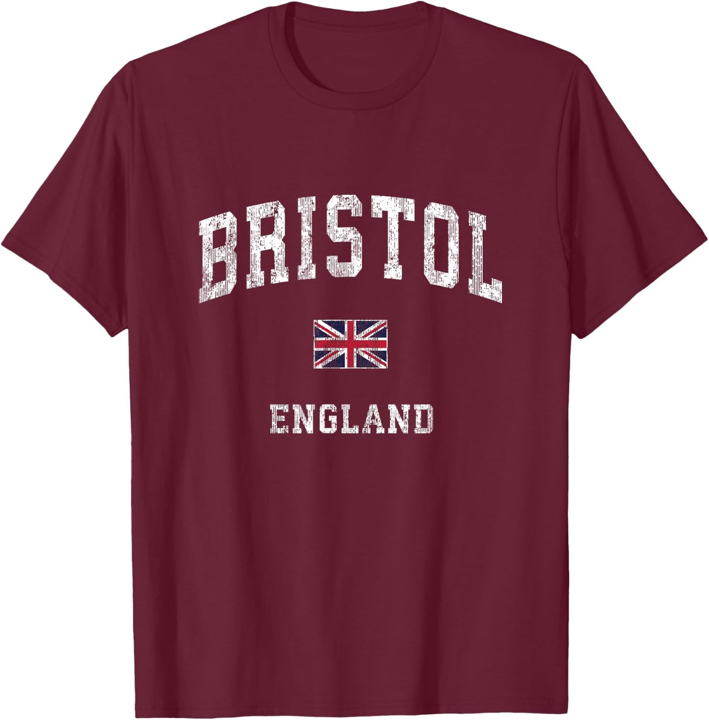 Bristol England Vintage Athletic Sports Design T-Shirt - T-Shirt | Maroon