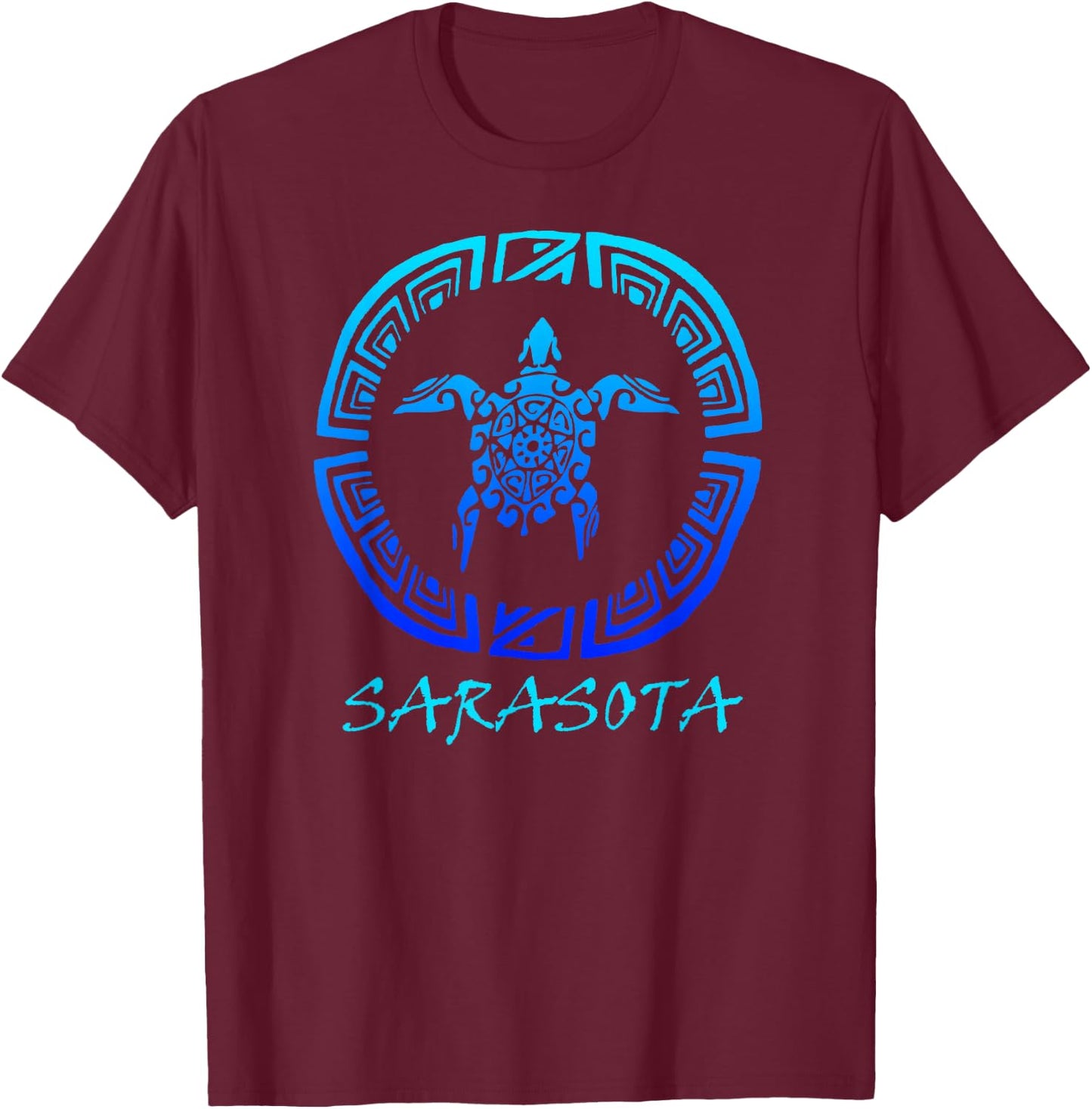 Sarasota, Florida Vintage Retro Tribal Sea Turtle Vacation T-Shirt - T-Shirt | Maroon