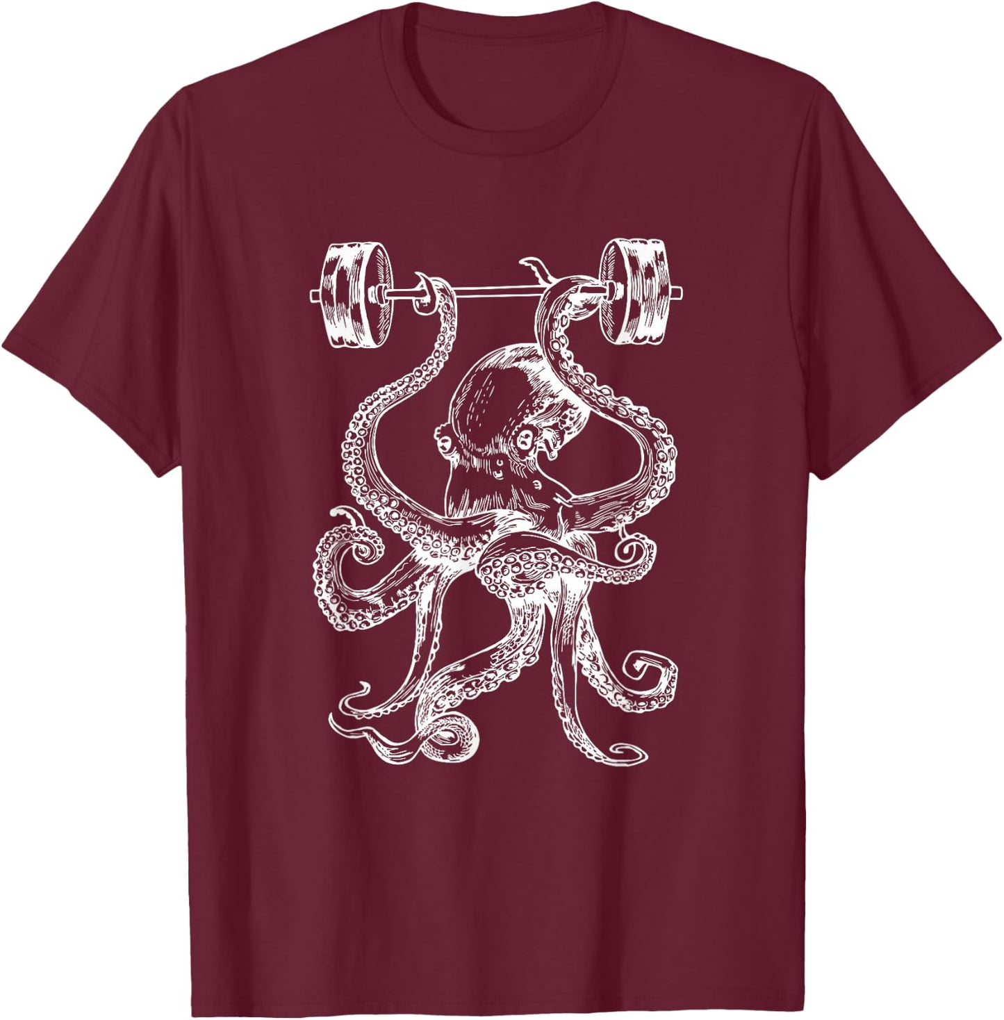 Octopus Weight Lifting Barbells Funny Fitness Gym Workout T-Shirt - T-Shirt | Maroon