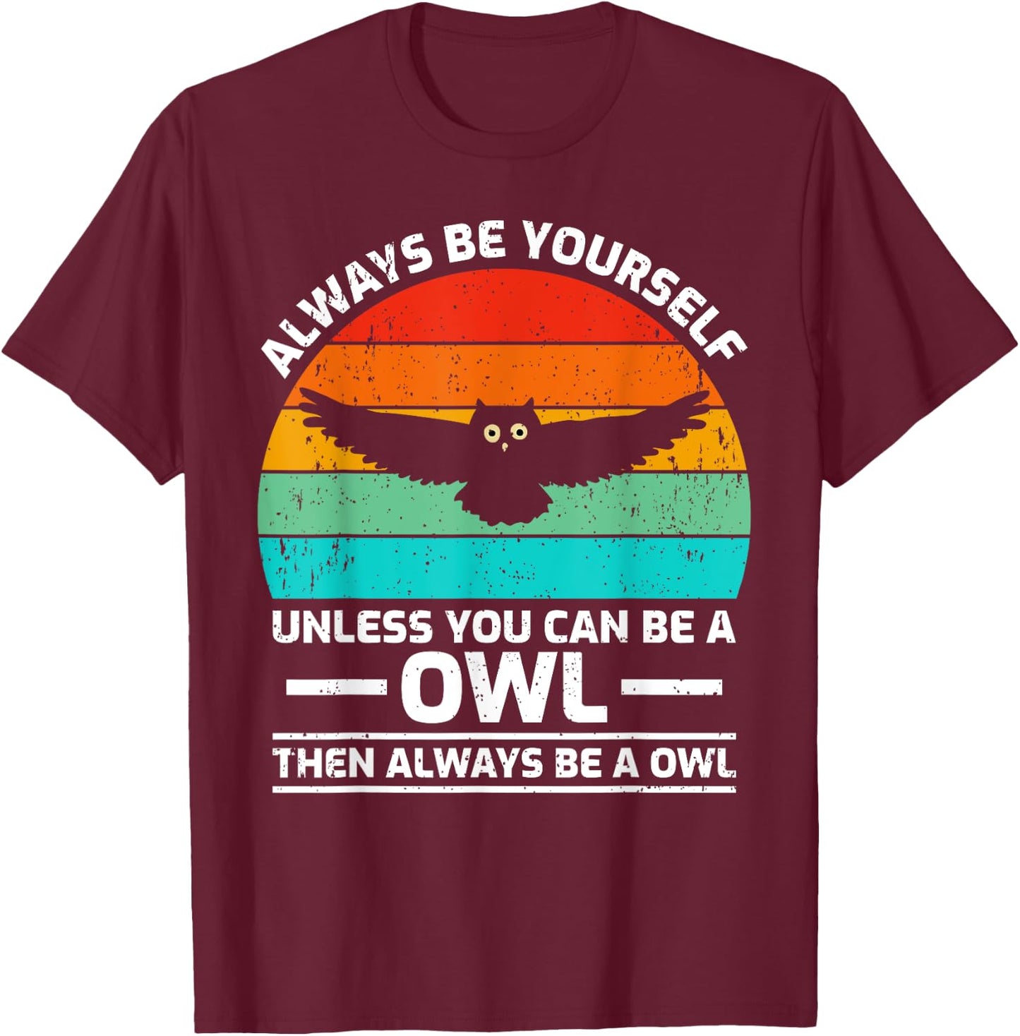 Vintage Owl Bird Lover Retro Cute Owl T-Shirt - T-Shirt | Maroon