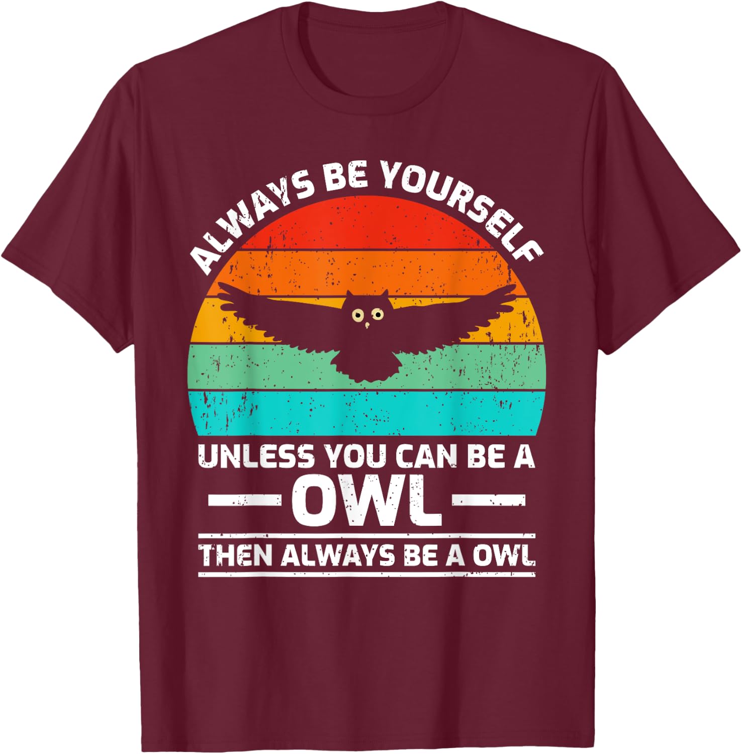 Vintage Owl Bird Lover Retro Cute Owl T-Shirt - T-Shirt | Maroon