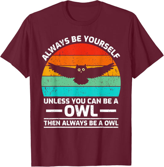 Vintage Owl Bird Lover Retro Cute Owl T-Shirt - T-Shirt | Maroon