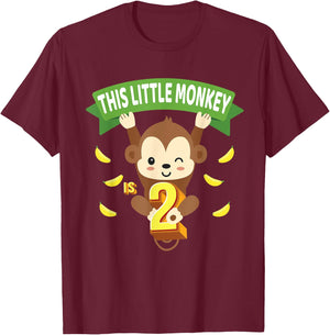 This Little Monkey Is 2 Years Old Kid 2nd Birthday Monkeys T-Shirt - T-Shirt | Maroon