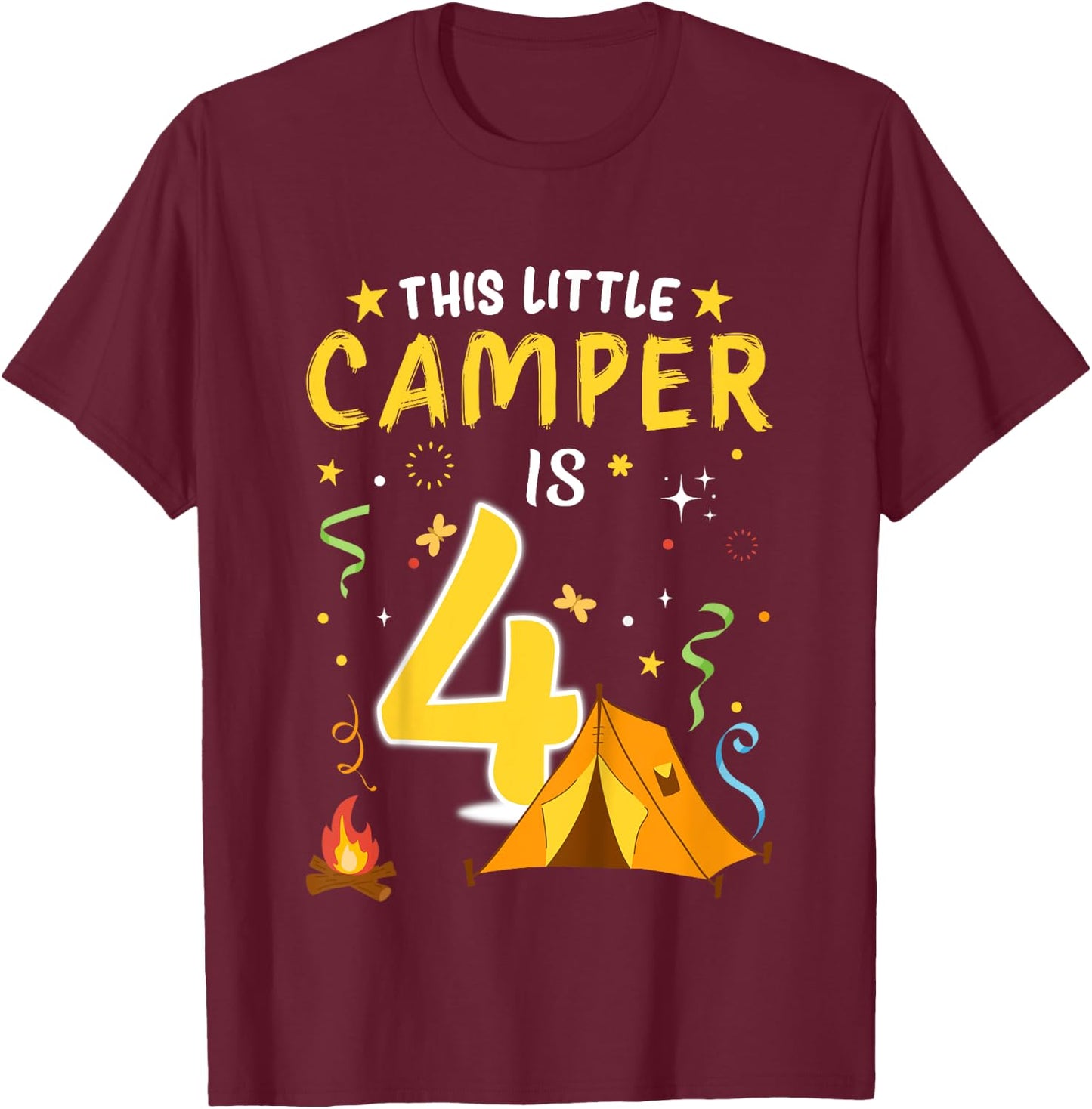 Kids 4 Year Old Camper Kids 4th Birthday Camping Costume T-Shirt - T-Shirt | Maroon
