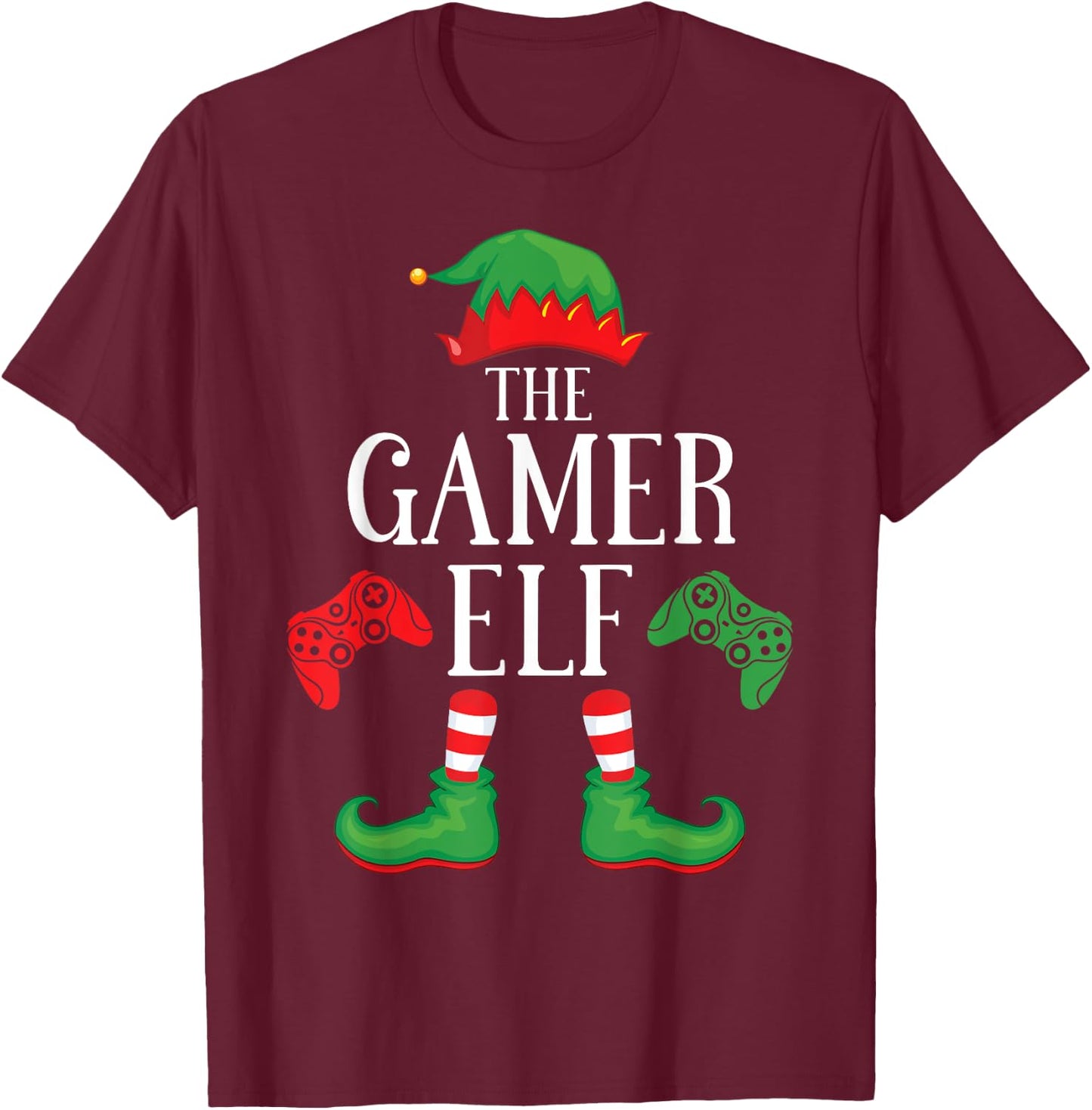 Gamer Elf Matching Group Xmas Gaming Funny Family Christmas T-Shirt - T-Shirt | Maroon