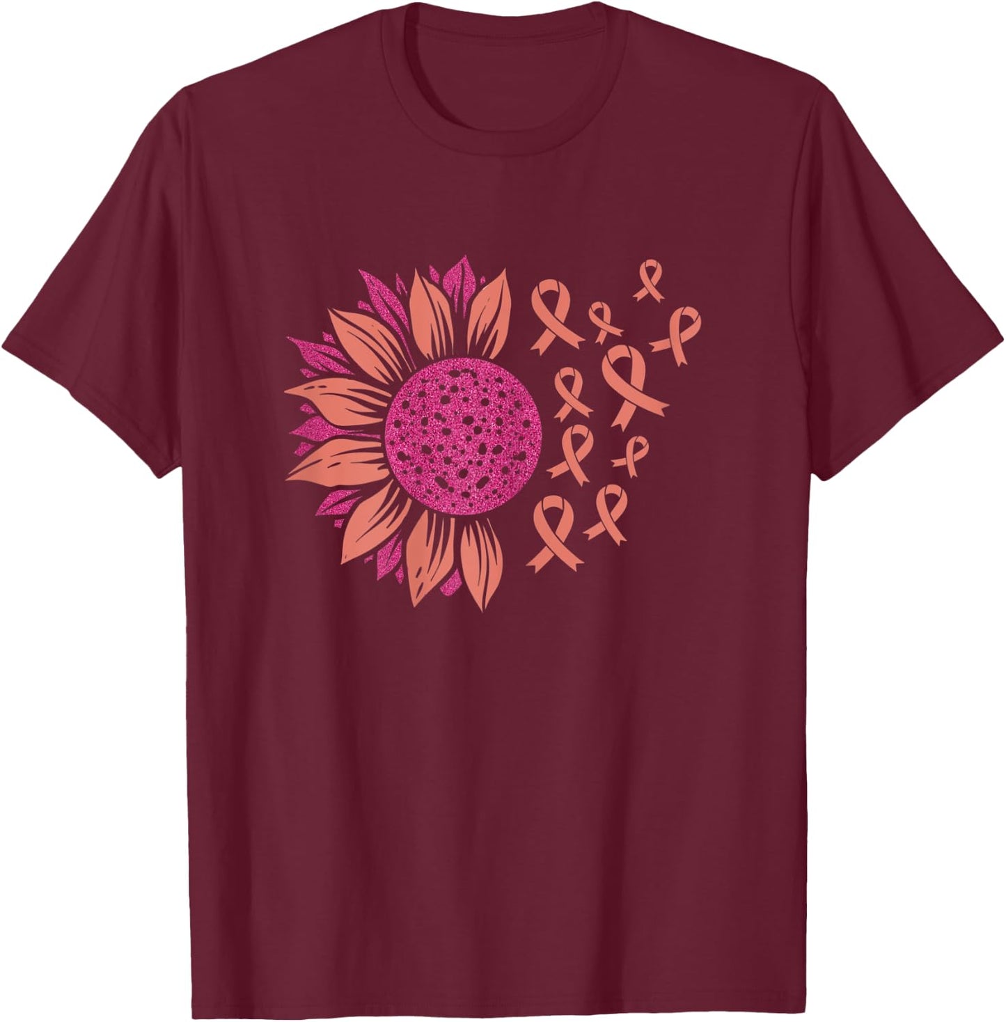 Sunflower Pink Breast Cancer Awareness Month Ribbon Women T-Shirt - T-Shirt | Maroon