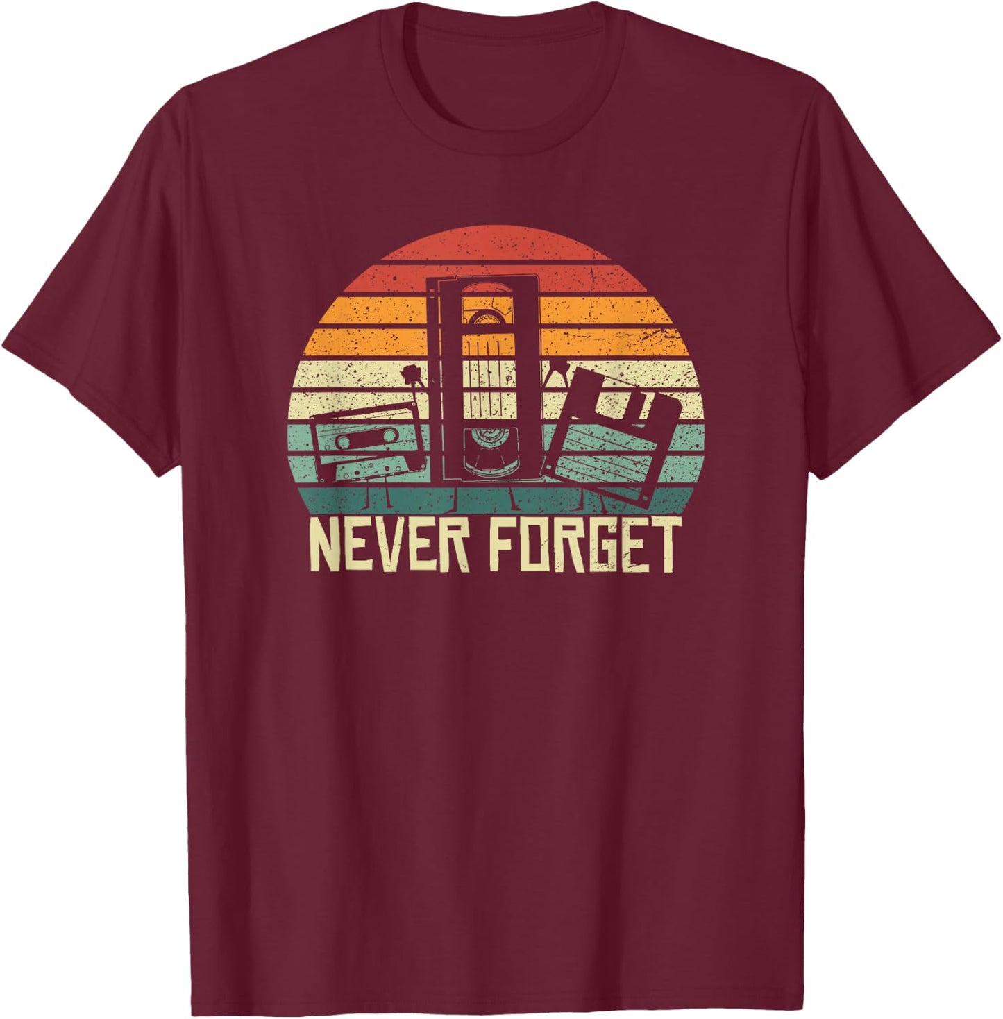 Never Forget Vintage Cassette Floppy Disk VHS Tape retro T-Shirt - T-Shirt | Maroon