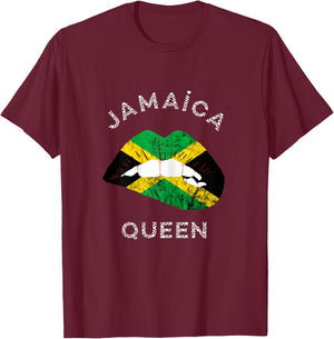 Jamaica Lips Jamaican Queen Caribbean Heritage T-Shirt - T-Shirt | Maroon