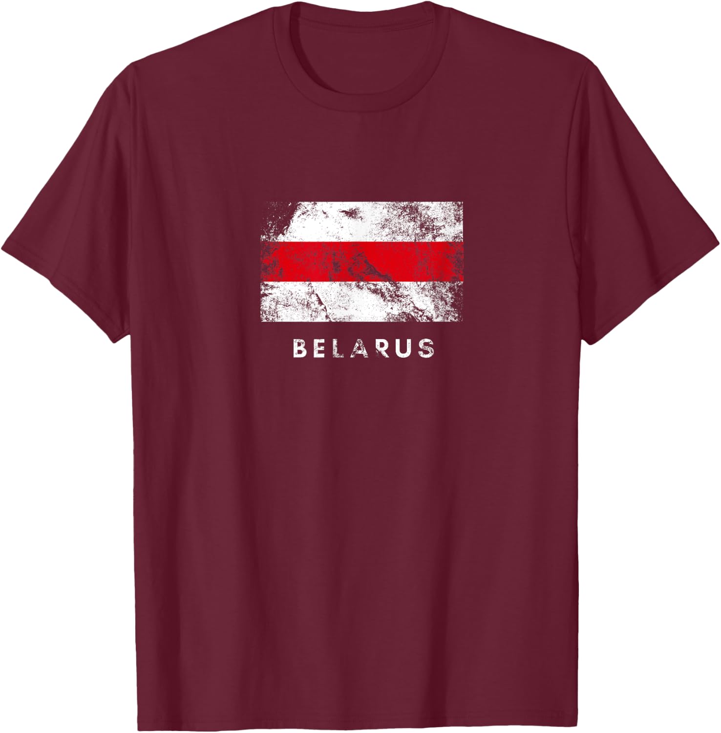 Classic Belarus Flag White Red White Crunge T-Shirt - T-Shirt | Maroon