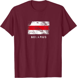 Classic Belarus Flag White Red White Crunge T-Shirt - T-Shirt | Maroon