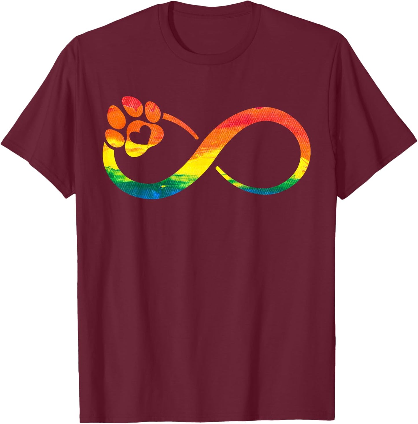 Dog Cat Paw Print Infinite Rainbow, Dog Lover Rescue T-Shirt - T-Shirt | Maroon