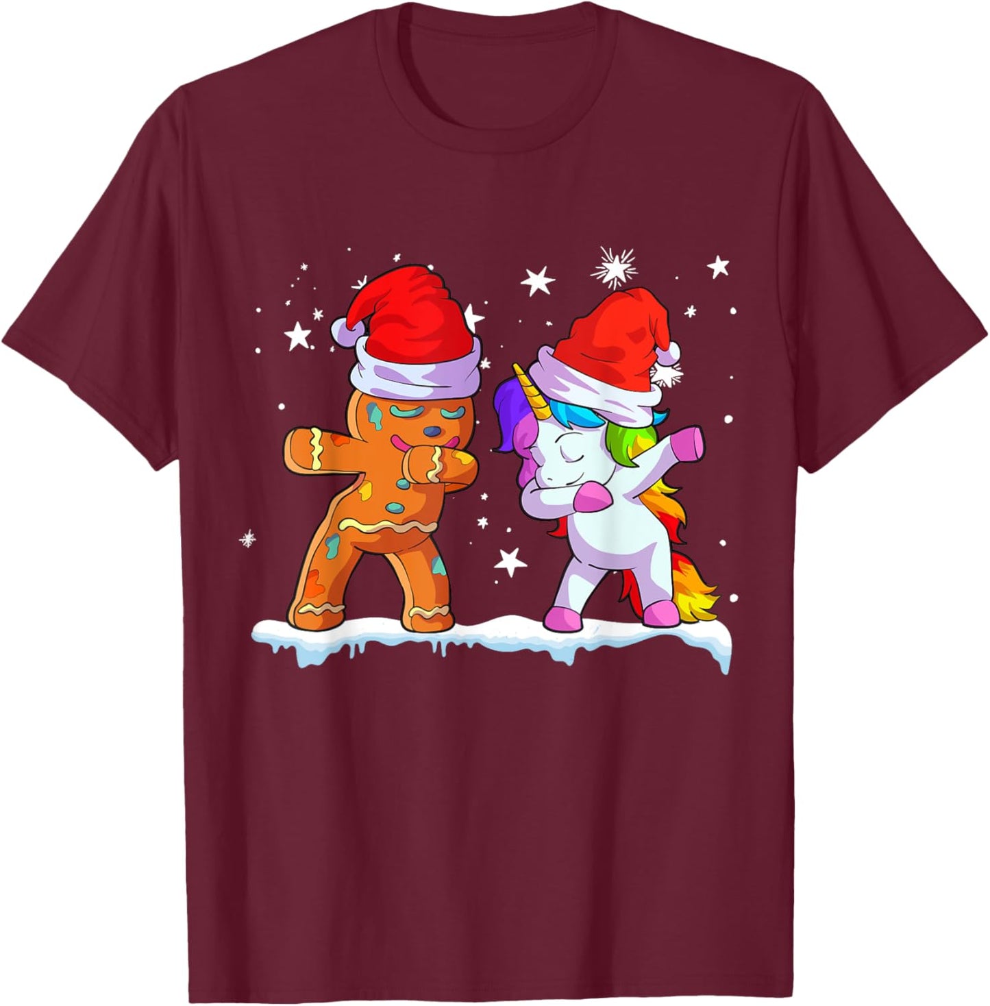 Unicorn Christmas Shirt Girl Women Santa Hat Gingerbread Man T-Shirt - T-Shirt | Maroon