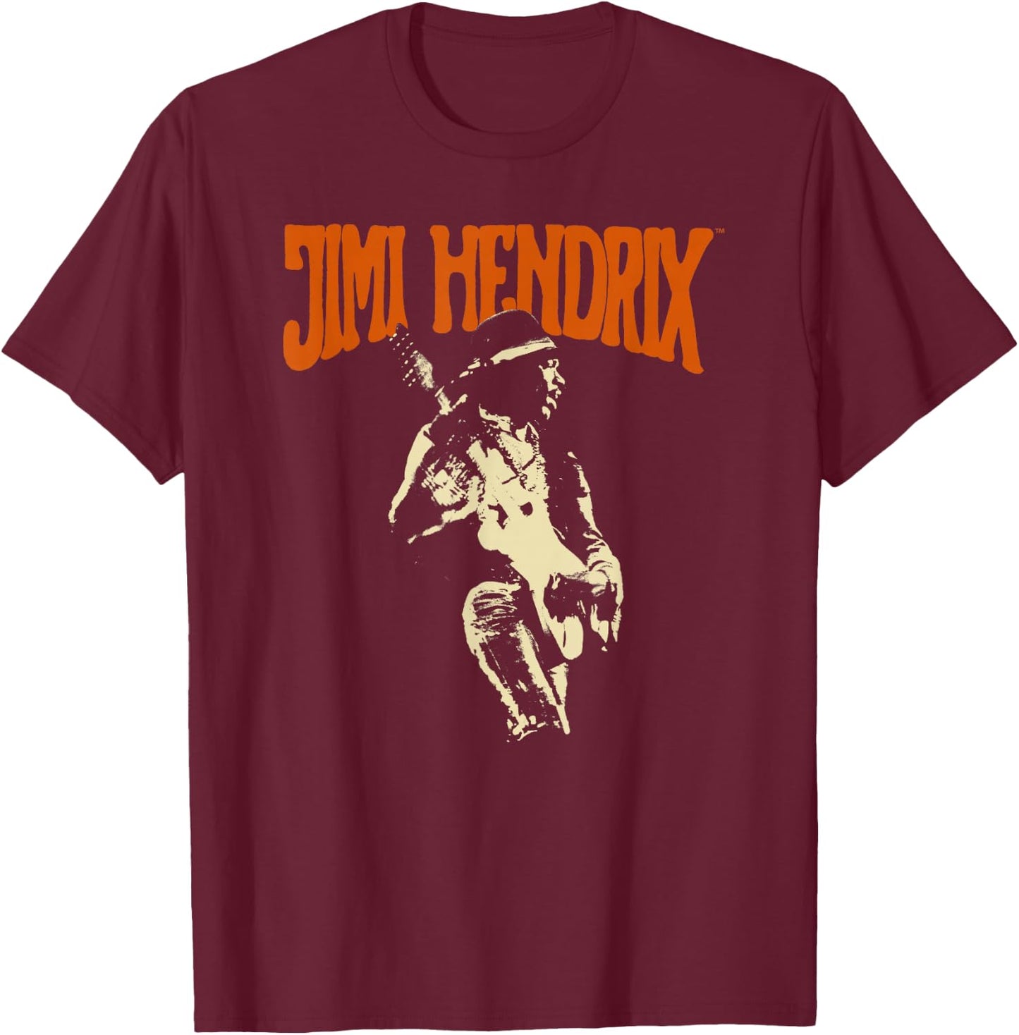 Jimi Hendrix , Men's Black Classic Fit Short Sleeve Cotton , Small T-Shirt - T-Shirt | Maroon