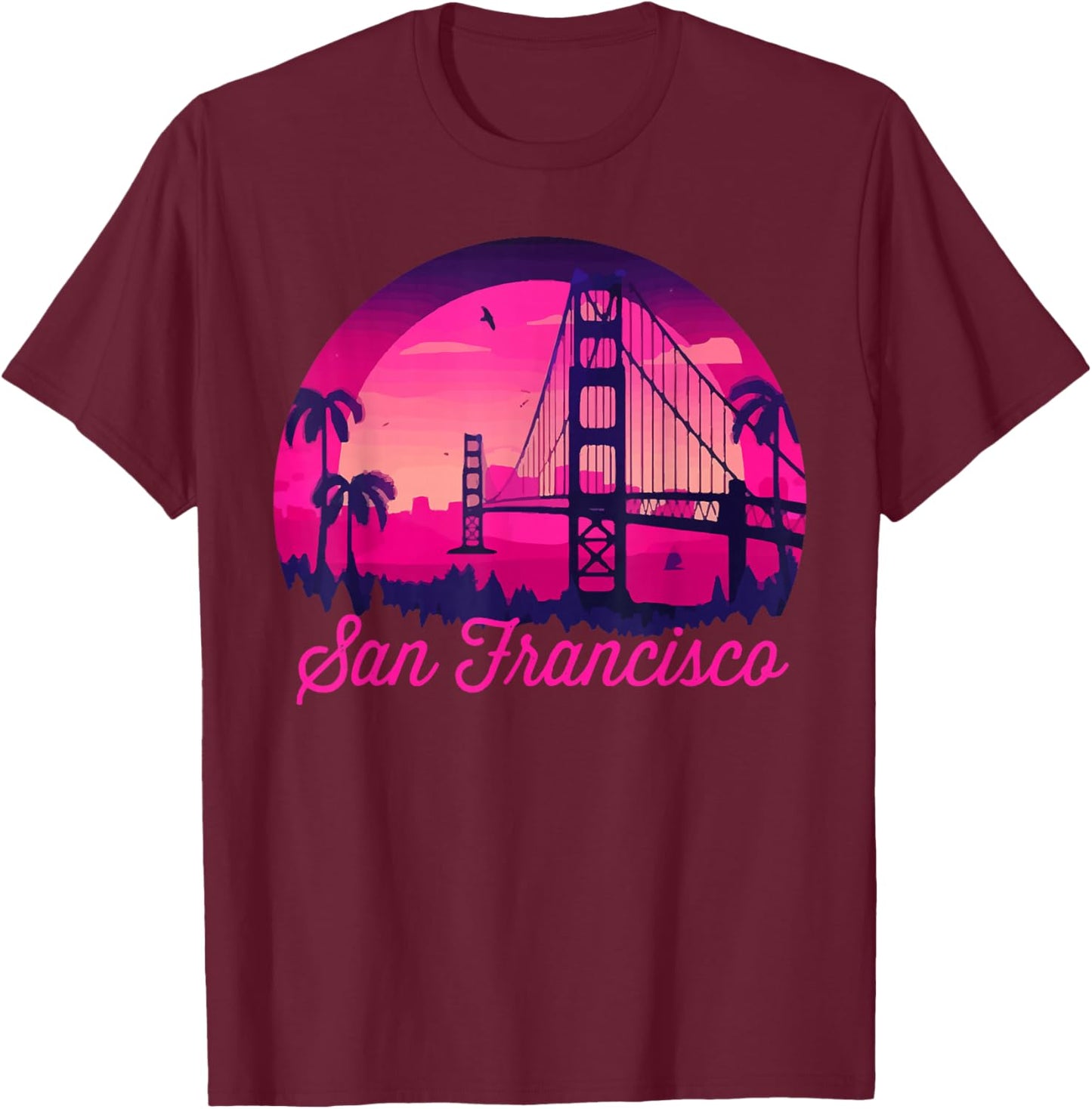 San Francisco Vintage California Skyline Bridge T-Shirt - T-Shirt | Maroon
