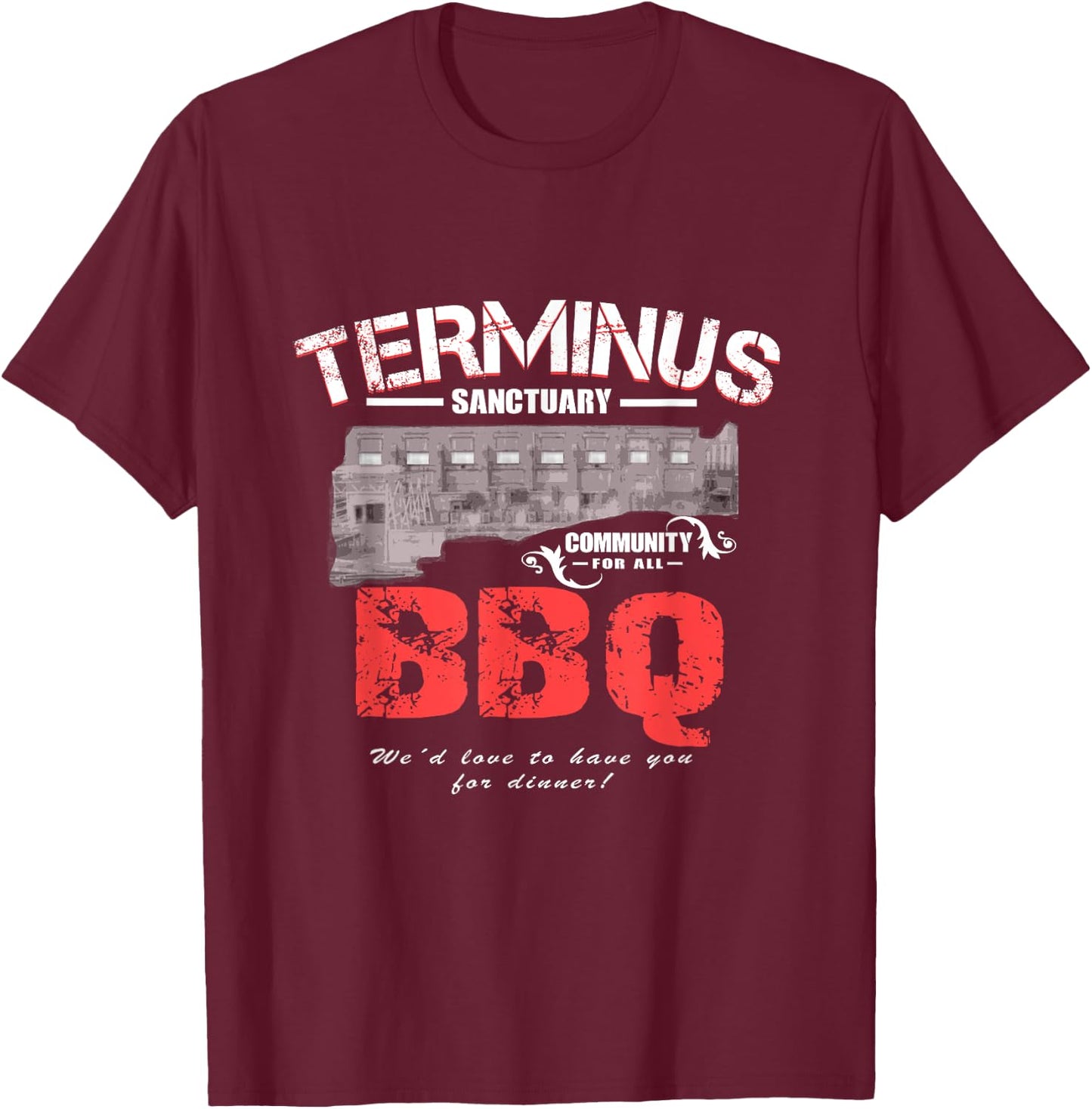 Go Out Adult Terminus BBQ Funny Zombie Apocalypse T-Shirt - T-Shirt | Maroon