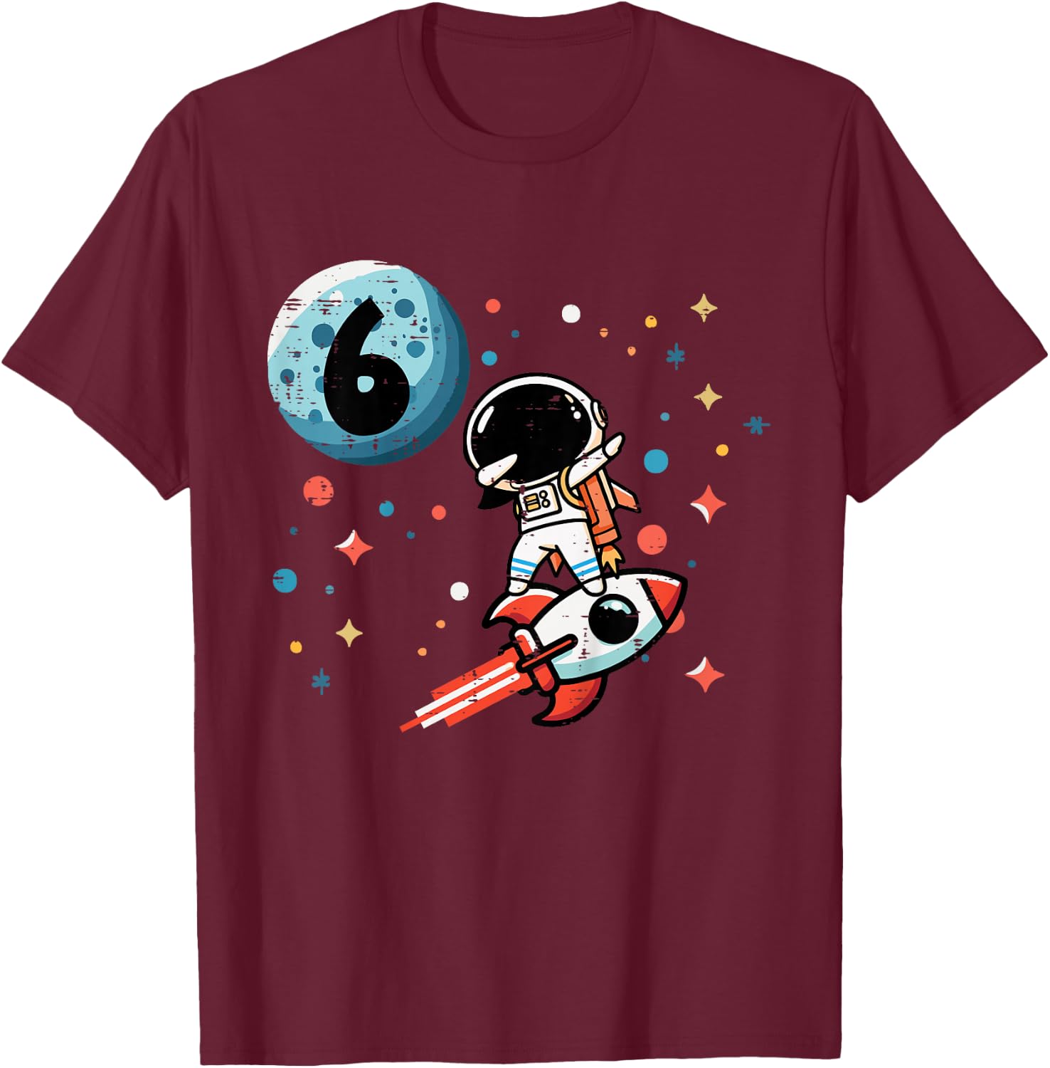 Kids 6th Birthday Astronaut Dab Rocket 6 Years Old Bday Boys Kids T-Shirt - T-Shirt | Maroon