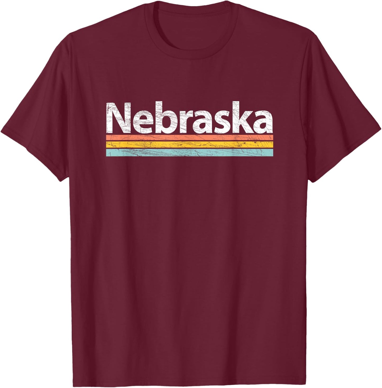 Nebraska - Vintage / Worn Design - Retro Stripes Classic T-Shirt - T-Shirt | Maroon