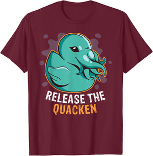 Release the Quacken a Funny Kraken Duck T-Shirt - T-Shirt | Maroon