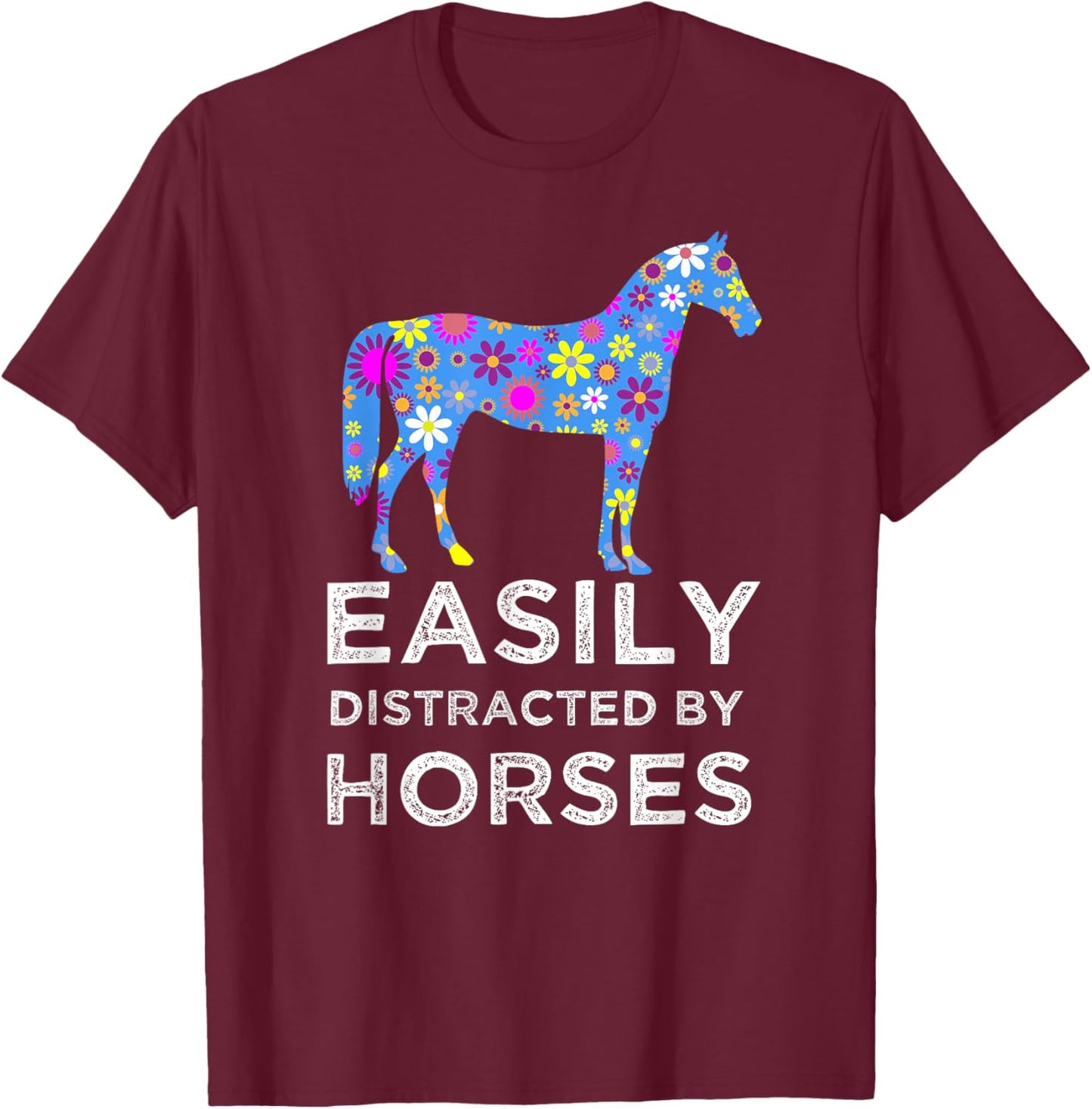 Funny Horse Lover Cute Floral T-Shirt - T-Shirt | Maroon