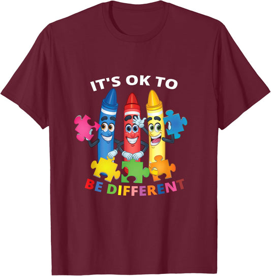 InGENIUS World Autism Awareness Day Gifts Autism Awareness It's Ok To Be Different Autistic Be Unique Black Kids T-Shirt - T-Shirt | Maroon