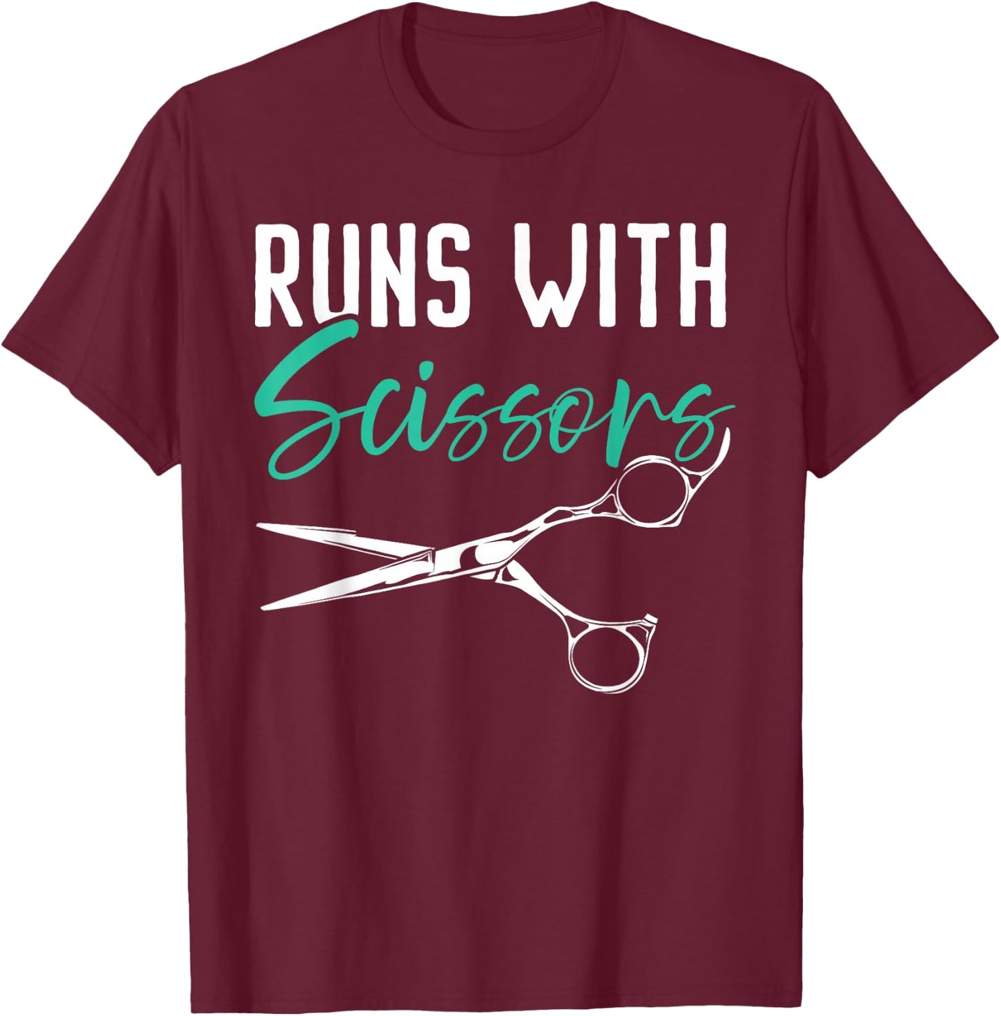 Runs With Scissors Barbershop Haircutting Hairstyle Barber T-Shirt - T-Shirt | Maroon