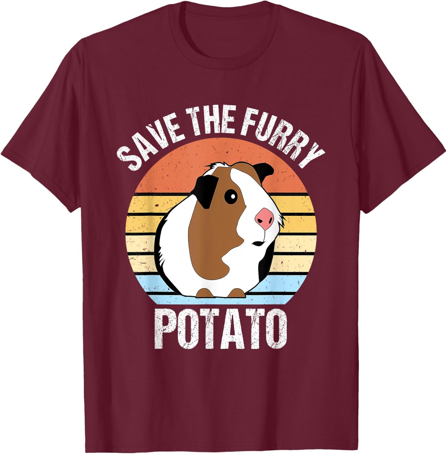 Save The Furry Potato Funny Guinea Pig T-Shirt - T-Shirt | Maroon