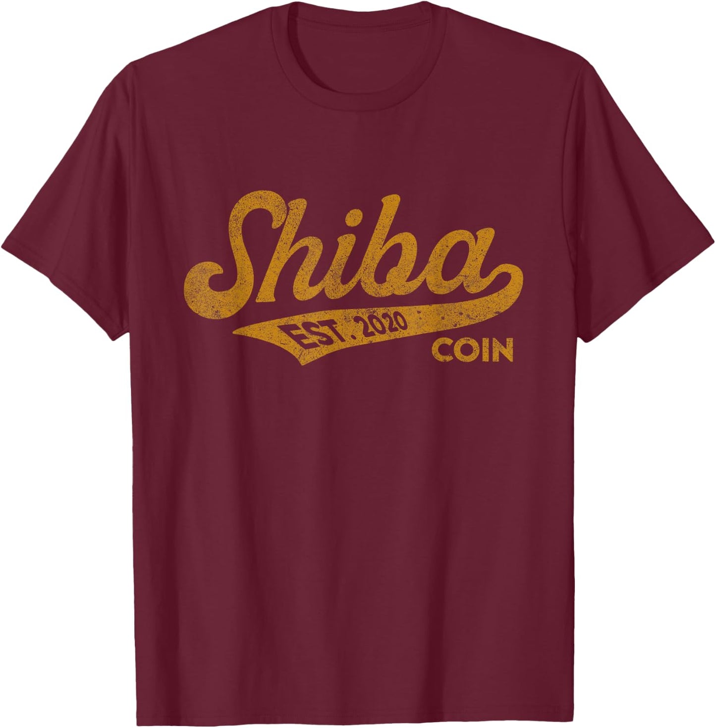 Retro Shiba Inu Coin Script Bold Font Shibacoin Crypto T-Shirt - T-Shirt | Maroon