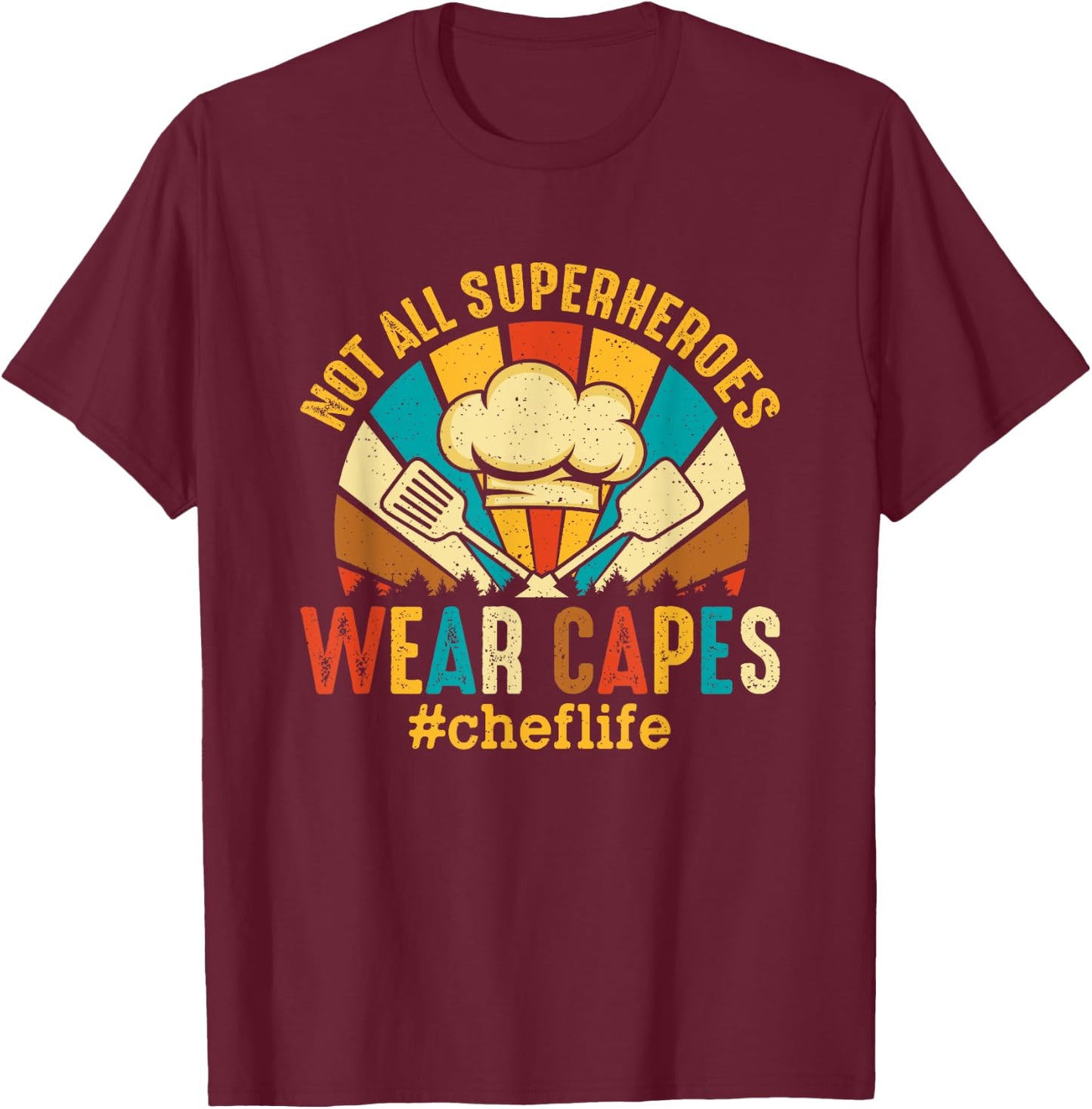 Retro Vintage Chef Superhero Cook Culinary Cuisine Head Chef T-Shirt - T-Shirt | Maroon