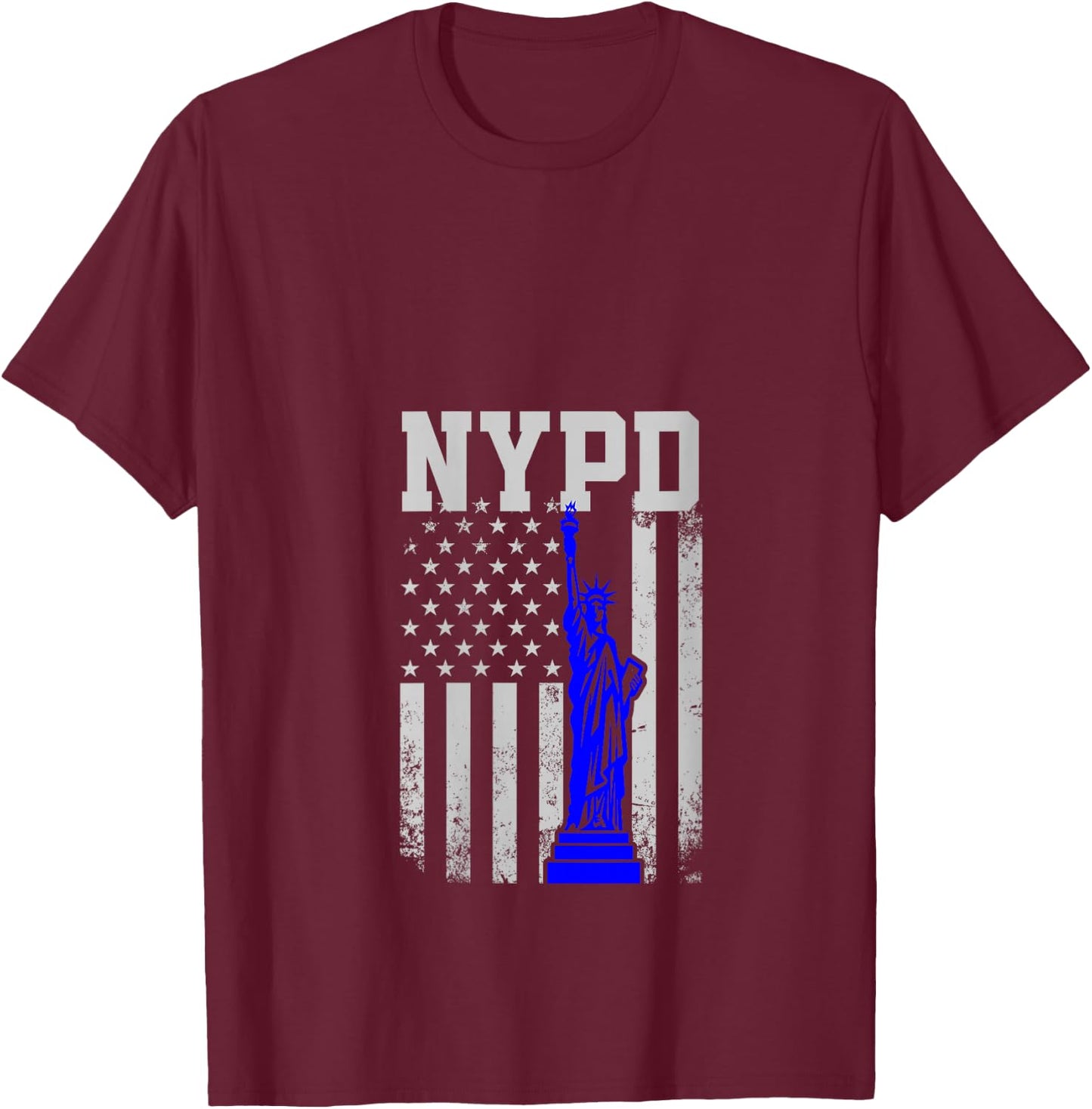 NYPD New York Police Department Statue Of Liberty Distressed V-Neck T-Shirt - T-Shirt | Maroon