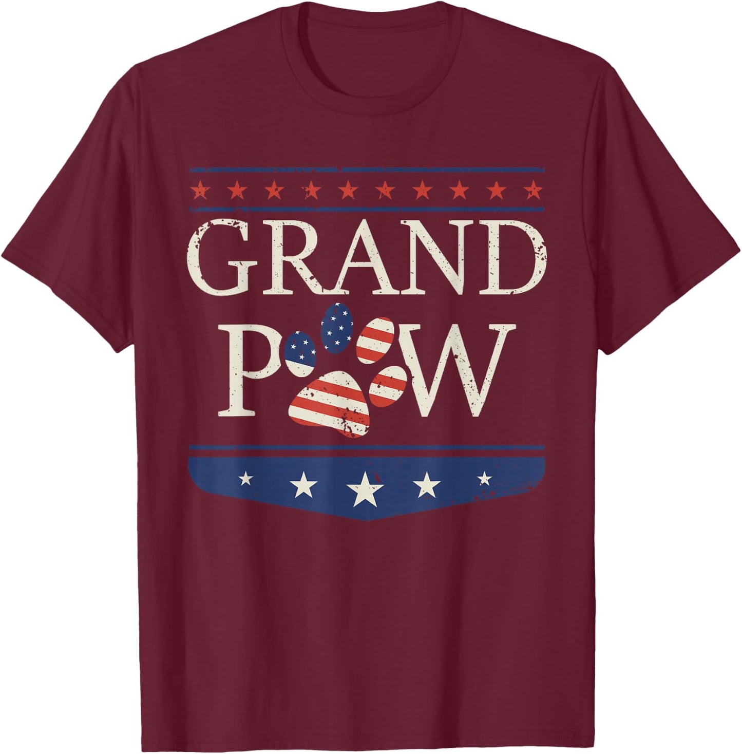 Grandpaw - Dog Grandpa Father's Day Grandkids Patriotic T-Shirt - T-Shirt | Maroon