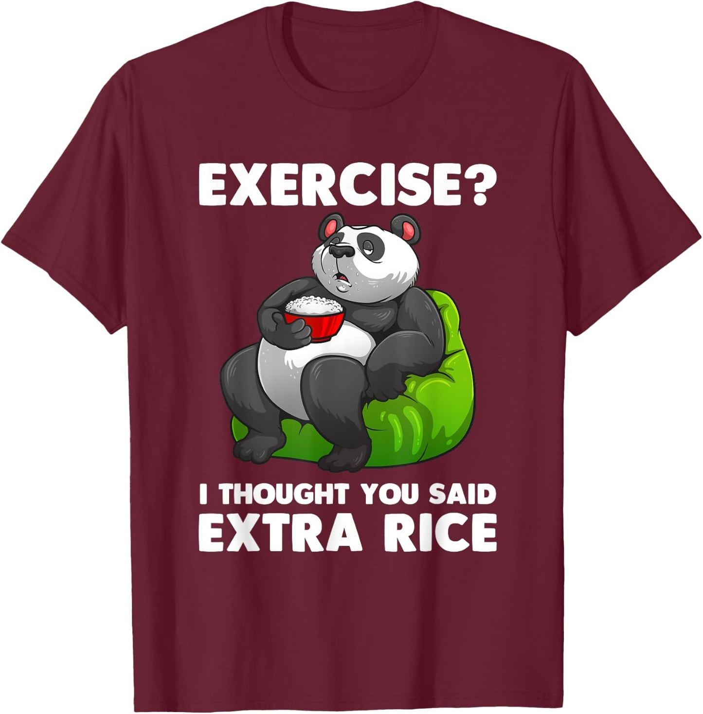 Cute Rice Art Men Women Asian Food Rice Panda Exercise Humor T-Shirt - T-Shirt | Maroon