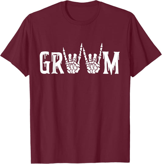 Gothic Skeleton Groom Wedding Just Married Spooky Halloween T-Shirt - T-Shirt | Maroon