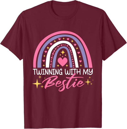 Matching Twin Spirit Week Twinning With My Bestie Rainbow T-Shirt - T-Shirt | Maroon